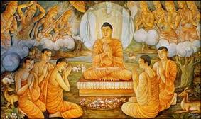 image of Lord Buddha Teaching Dhamma to a group of  Monks